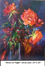 Roses at Night, Oil on Canvas